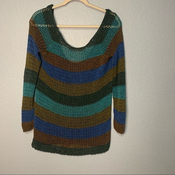 Theory Nimue Space Adriatic Sea Striped Crochet Low Back Sweater - Picture 1 of 4
